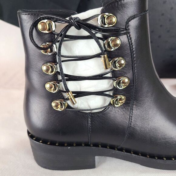 New MARC CAIN Women's (8.5) Black Leather Side Lace Up and Zip Ankle Bootie $420 - Picture 9 of 12